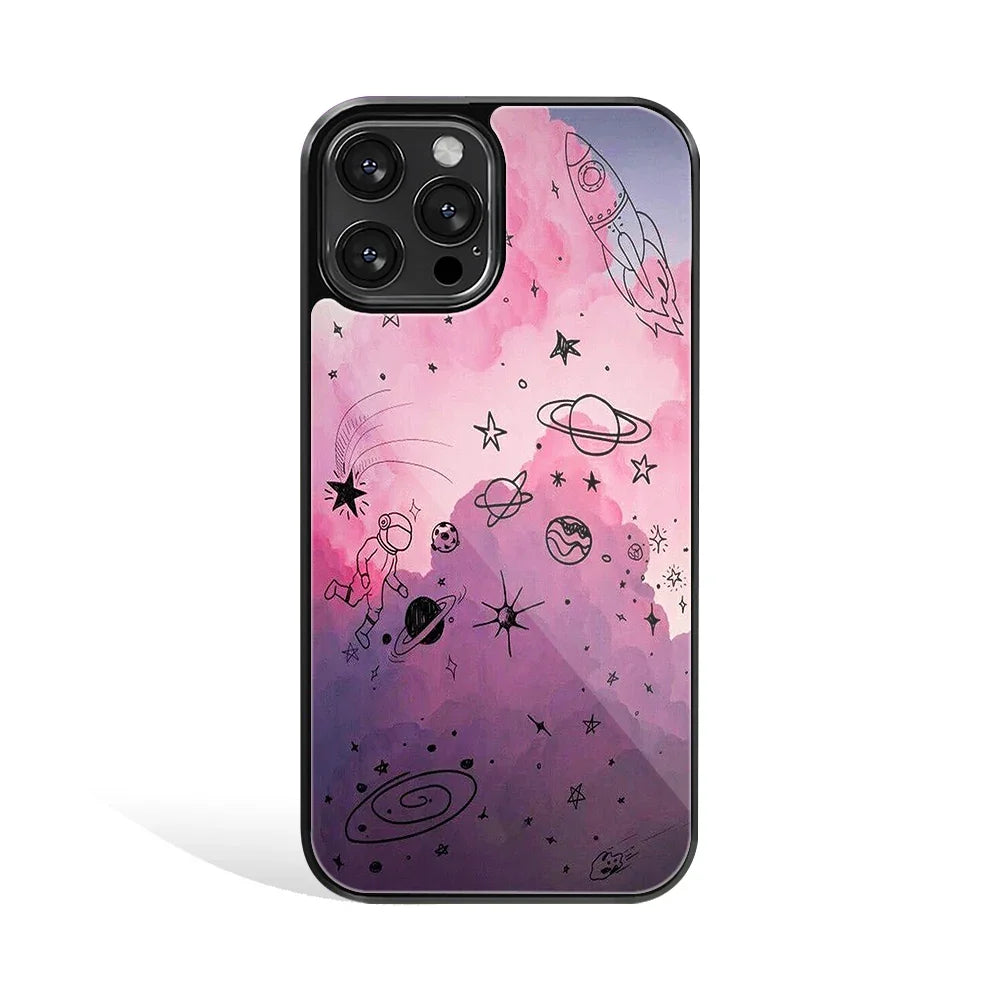 Space Pink Aesthetic Phone Cover | Glass Case