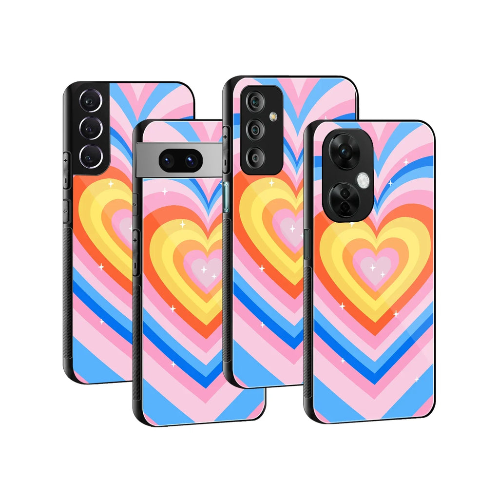 Y2k Rainbow Hearts Rush Phone Cover | Glass Case