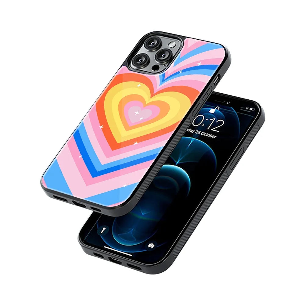 Y2k Rainbow Hearts Rush Phone Cover | Glass Case